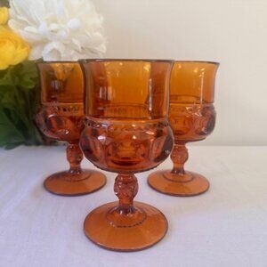Vintage Indiana Glass King’s‎ Crown Thumbprint Amber Goblets – Set of 3